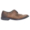 Lanvin Distressed Brushed Leather Slip On Laceless Brogues In Brown