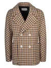 Lanvin Short Overcoat With Plaid Pattern In Navy Blue