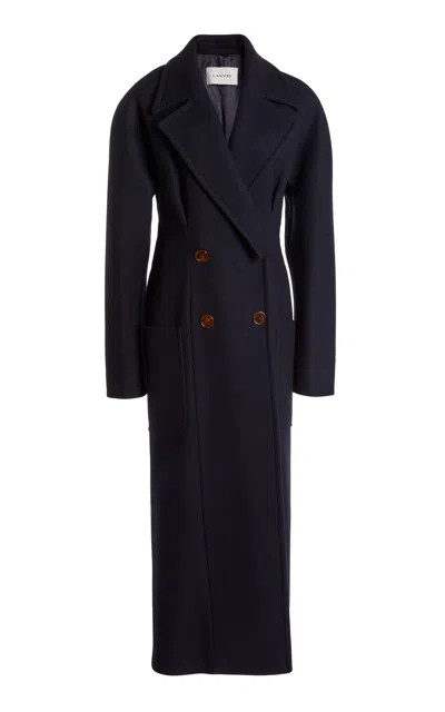 Lanvin Double-breasted Cashmere Coat In Navy