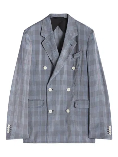Lanvin Double-breasted Checked Blazer In Blue