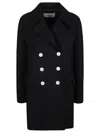 Lanvin Sophisticated Woolen Double-breasted Coat With Peak Lapels In Black