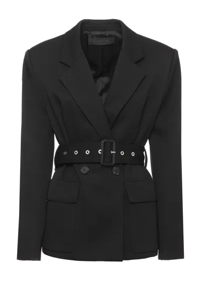 Lanvin Double-breasted Black Jacket With Peak Lapel And Waist Belt