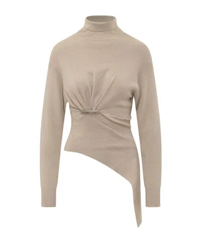 Lanvin Draped Asymmetric Knitted Sweater In Transparent