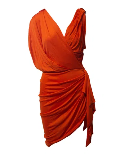 Lanvin Draped Asymmetrical Hem Dress In Orange Viscose