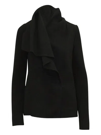 Pre-owned Lanvin Draped-detail Wool Jacket In Black