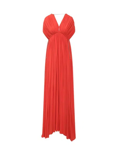 Lanvin V-neck Gathered-detail Maxi Dress In Red