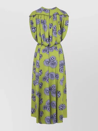 Lanvin Draped Dress Cap Sleeves Floral Pleated In Green