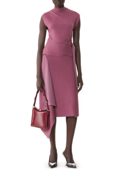 Lanvin Draped High Collar Dress In Wool In Purple
