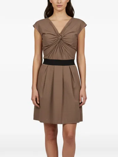 Pre-owned Lanvin Draped Knotted Mini Dress In Brown