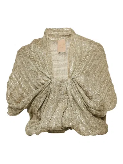 Pre-owned Lanvin Draped Lurex-knit Top In Neutral