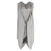 Lanvin Draped Midi Dress In Grey Linen In Grey
