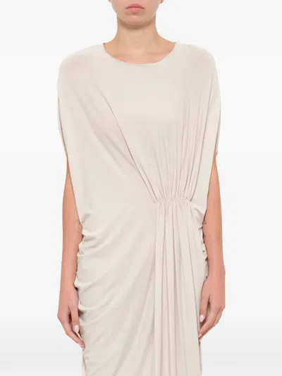 Lanvin Draped Midi Dress In Neutral
