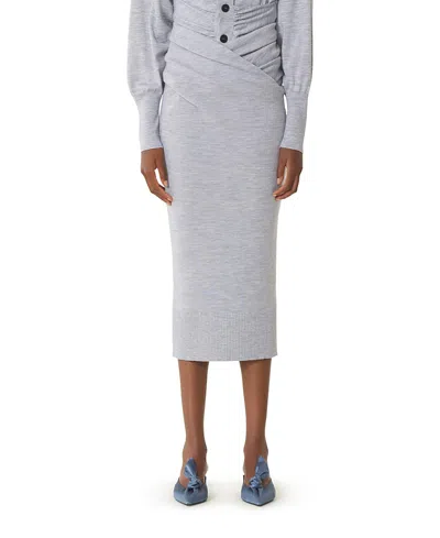 Lanvin Draped Midi Skirt In Wool In Gray