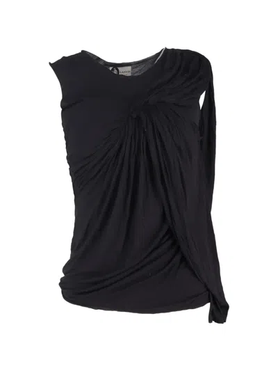 Pre-owned Lanvin Draped Scoop-neck Tank Top In Black