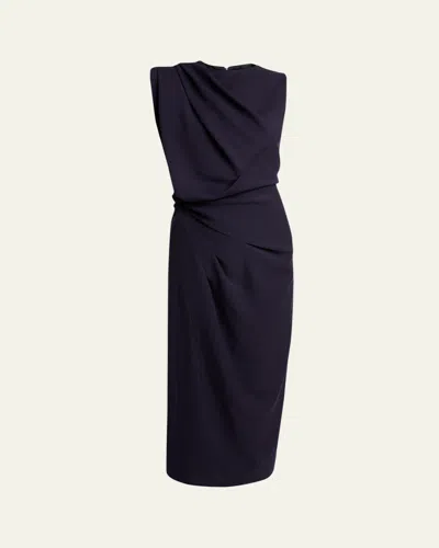 Lanvin Draped Shoulder Sleeveless Midi Dress In Blue