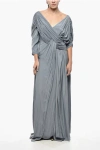 Lanvin Draped Silk Lounge Dress With Cape Sleeves In Gray