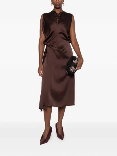 Lanvin Draped Sleeveless Dress In Brown