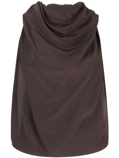 Lanvin Draped Sleeveless Silk Top In Brown