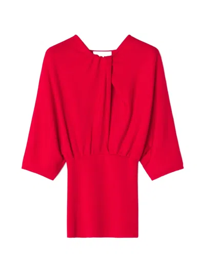 Lanvin Draped Three-quarter-sleeve Sweater In Red