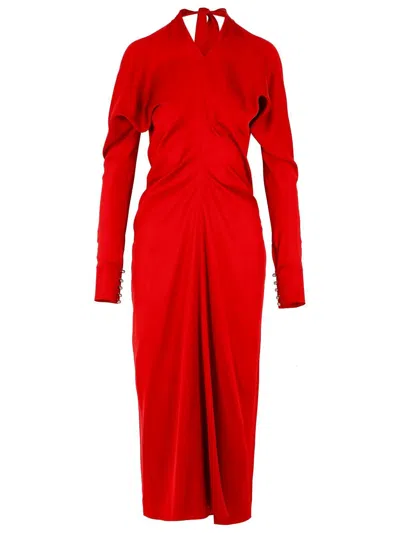 Lanvin Draped V-neck Dress In Red
