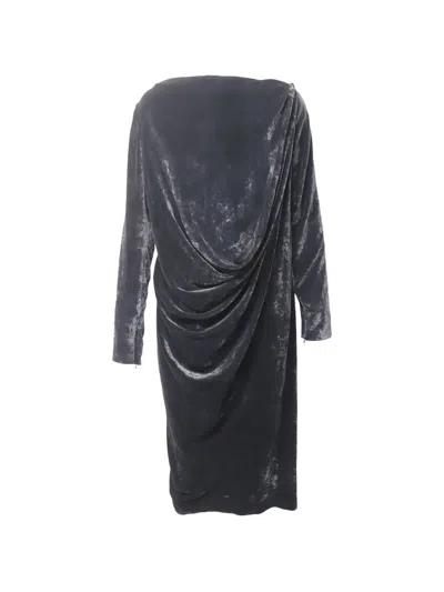 Pre-owned Lanvin Draped Velvet Dress In Black