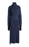 Lanvin Draped Wool-cashmere Midi Dress In Blue