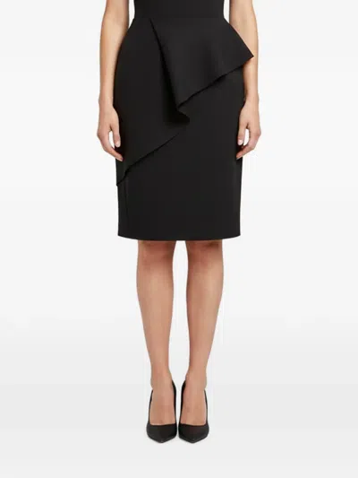 Pre-owned Lanvin Draped Zip-up Straight Mid-length Skirt In Black