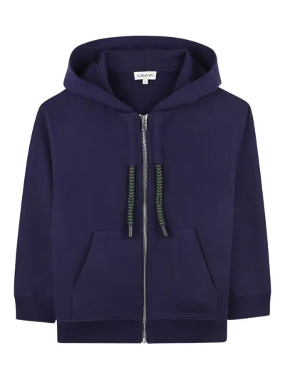 Lanvin Drawstring Hooded Sweatshirt With Embroidered Logo In Blue