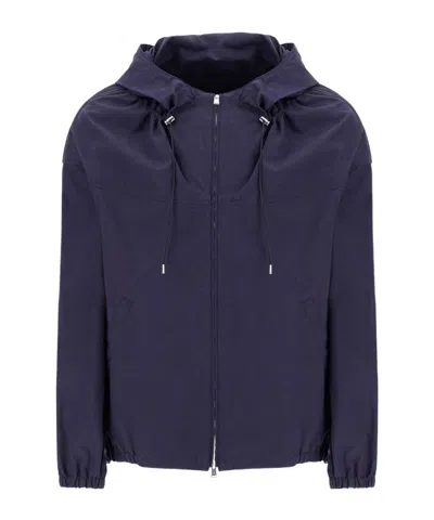 Lanvin Drawstring Hooded Windbreaker In Blue