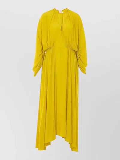 Lanvin Dress Flared Silhouette Pleated Lace Bow In Yellow