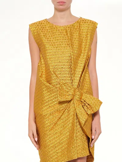 Lanvin Bow-detail Textured Mini Dress In Yellow