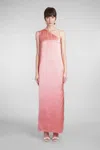 Lanvin Long Asymmetrical Dress With A Ribbon Detail In Rose-pink