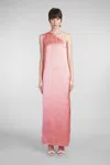 Lanvin Long Asymmetrical Dress With A Ribbon Detail In Pink