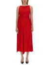 Lanvin Draped Red Midi Dress With Flattering Silhouette In Red