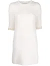 Lanvin Floral-embroidered Knitted Tweed Dress In Beige