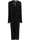 Lanvin Midi Cut-out Dress With V-neck And Long Sleeves In Black