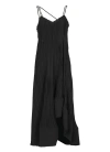 Lanvin Maxi Black One-shoulder Pleated Dress With Beads In Crêpe De Chine Woman In Black