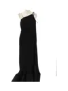 LANVIN MAXI BLACK ONE-SHOULDER PLEATED DRESS WITH BEADS IN CRÊPE DE CHINE WOMAN