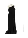 Lanvin Maxi Black One-shoulder Pleated Dress With Beads In Crêpe De Chine Woman In Black