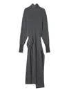 Lanvin Knee Length Dress With Turtleneck And Side Slit In Gray