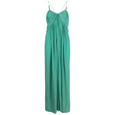 Lanvin Cross-back Strap Charmeuse Long Dress In Green