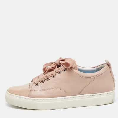 Lanvin Dusty Pink Leather And Patent Cap Toe Low Top Sneakers In Neutral
