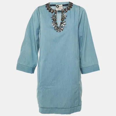 Lanvin Elbaz X  X Acne Blue Embellished Detail Denim Mini Dress