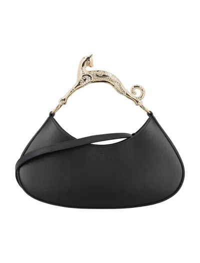 Lanvin Elegant Black Cat Handle Hobo Handbag For Women