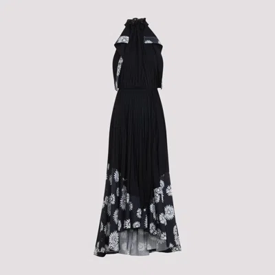 Lanvin Pleated Dress In Charmeuse And Printed Cotton In Multi