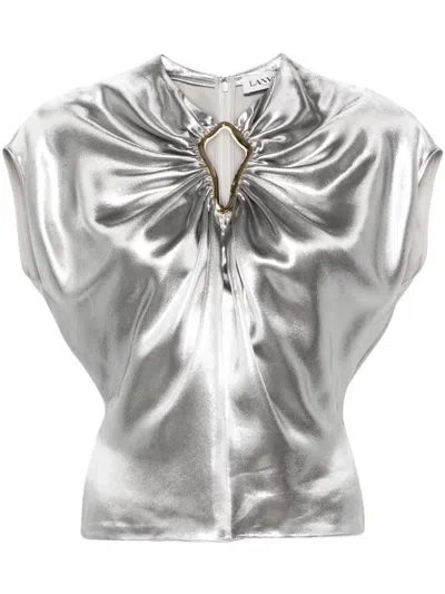 Lanvin Sleeveless Metallic Top In Grey