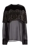Lanvin Embellished Silk Cape Top In Black