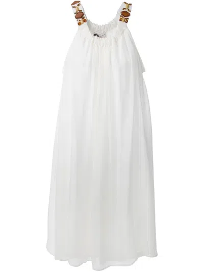 Lanvin Embellished Strap Draped Dress In White