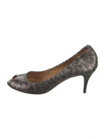 Pre-owned Lanvin Embossed Leather Animal Print Pumps In Gray