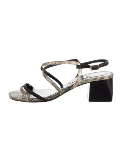 Pre-owned Lanvin Embossed Leather Animal Print Sandals In Brown